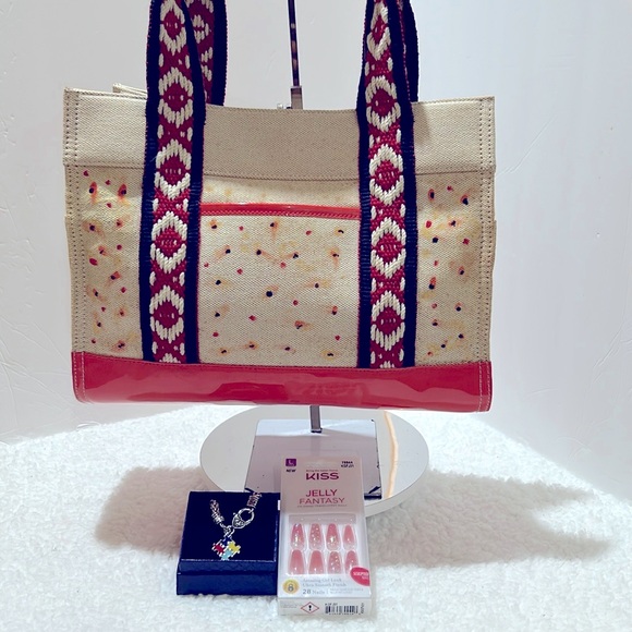 Tory Burch Unique Canvas Tote Back Customized with Free Autism Bracelet & Nails - Picture 6 of 17